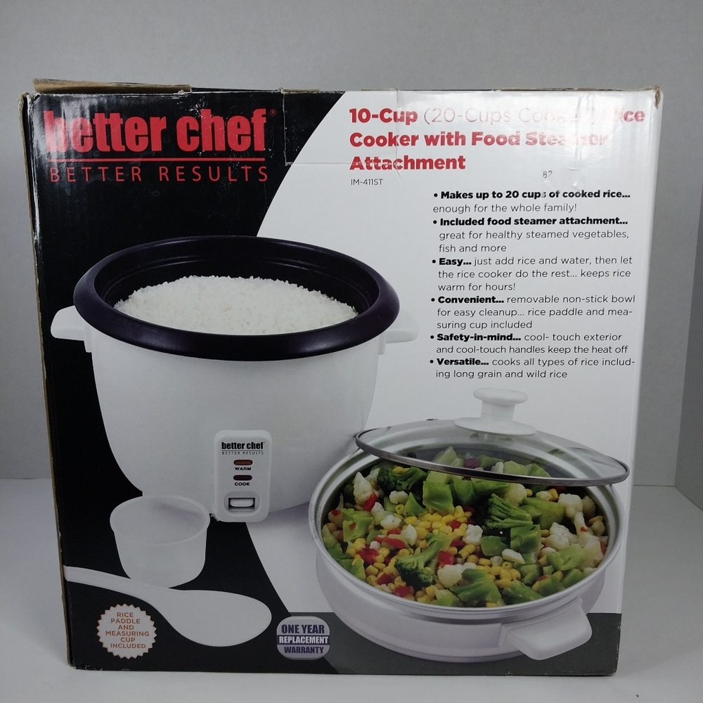 Better Chef 10 Cup (20 Cups Cooked) Rice Cooker and Food Steamer White New